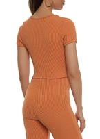 Womens Ribbed O Ring Cut Out Crop Top,