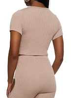 Womens Ribbed O Ring Cut Out Crop Top, Pink,