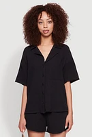 Womens Stylish Gauze Knit Classic Fit Button Front Shirt,