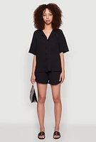 Womens Stylish Gauze Knit Classic Fit Button Front Shirt,