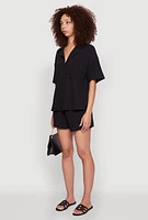 Womens Stylish Gauze Knit Classic Fit Button Front Shirt,