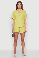 Womens Stylish Gauze Knit Classic Fit Button Front Shirt, Green, Size S