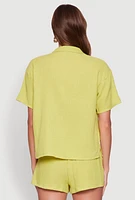 Womens Stylish Gauze Knit Classic Fit Button Front Shirt, Green, Size S