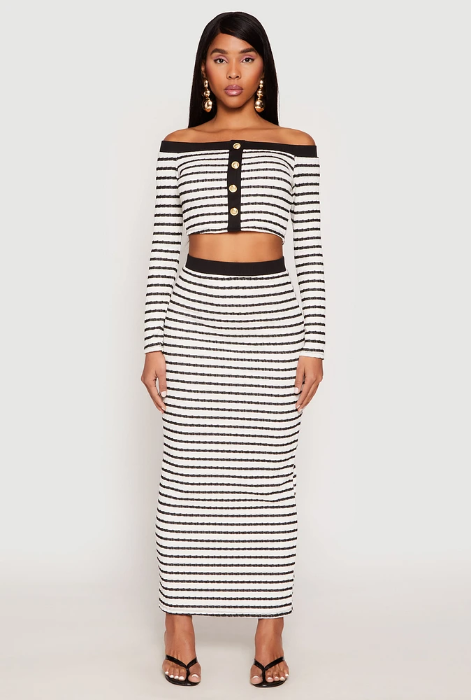 Womens Striped Textured Knit Maxi Skirt, Multi, Size S