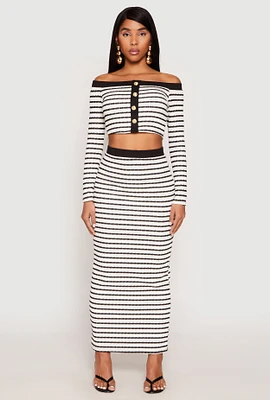 Womens Striped Textured Knit Maxi Skirt, Multi, Size S