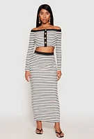 Womens Striped Textured Knit Maxi Skirt, Multi, Size S