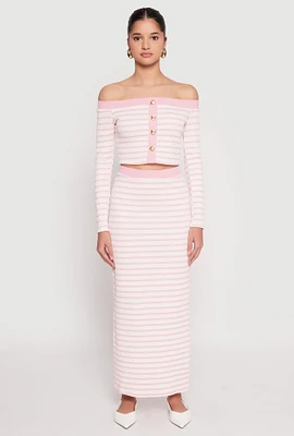 Womens Striped Textured Knit Maxi Skirt, Pink, Size S