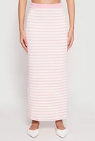 Womens Striped Textured Knit Maxi Skirt, Pink, Size L