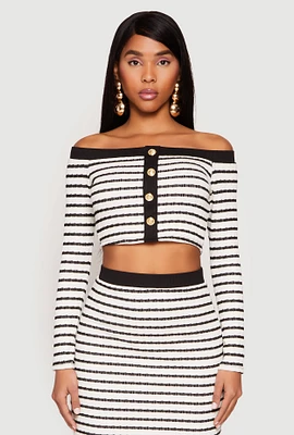 Womens Textured Knit Striped Off the Shoulder Top,