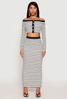 Womens Textured Knit Striped Off the Shoulder Top,