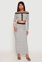 Womens Textured Knit Striped Off the Shoulder Top,