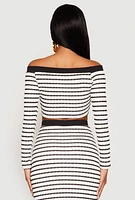 Womens Textured Knit Striped Off the Shoulder Top,