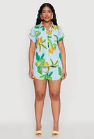 Womens Banana Tropical Print Elastic Waist Shorts, Multi, Size S