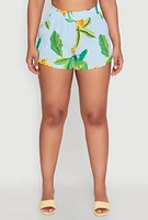 Womens Banana Tropical Print Elastic Waist Shorts, Multi, Size S