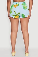 Womens Banana Tropical Print Elastic Waist Shorts, Multi, Size S