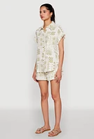 Womens Palm Tree Print Fixed Cuff Shirt, Multi, Size M