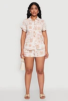 Womens Palm Tree Print Fixed Cuff Shirt, M