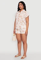 Womens Palm Tree Print Fixed Cuff Shirt, M