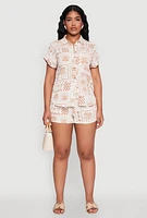 Womens Palm Tree Print Elastic Waist Shorts,