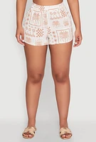 Womens Palm Tree Print Elastic Waist Shorts,