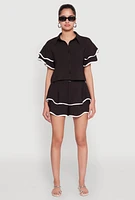 Womens Crepe Knit Contrast Trim Flutter Sleeve Blouse,