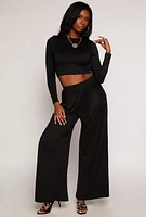 Womens Soft Knit Long Sleeve Crop Top,