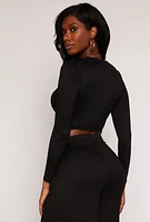 Womens Soft Knit Long Sleeve Crop Top,