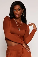 Womens Soft Knit Long Sleeve Crop Top,