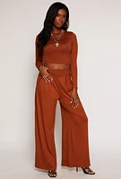 Womens Soft Knit Long Sleeve Crop Top,