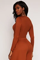 Womens Soft Knit Long Sleeve Crop Top,