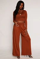 Womens Soft Knit High Waisted Palazzo Pants, M