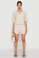 Womens Linen Pinstripe Shirt, Beige, Size L