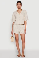Womens Linen Pinstripe Shirt, Beige, Size L