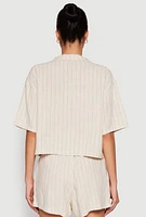 Womens Linen Pinstripe Shirt, Beige, Size L