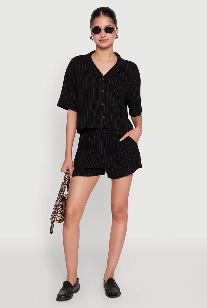 Womens Linen Pinstripe Shorts,