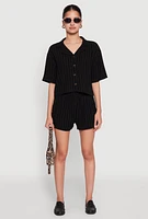 Womens Linen Pinstripe Shorts,