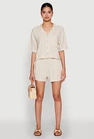 Womens Linen Pinstripe Shorts, Khaki, Size L