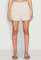 Womens Linen Pinstripe Shorts, Khaki, Size L