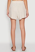 Womens Linen Pinstripe Shorts, Khaki, Size L