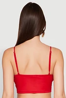Womens Stylish Sleeveless V-Neck Crop Top with Varsity Stripe, Red, Size M