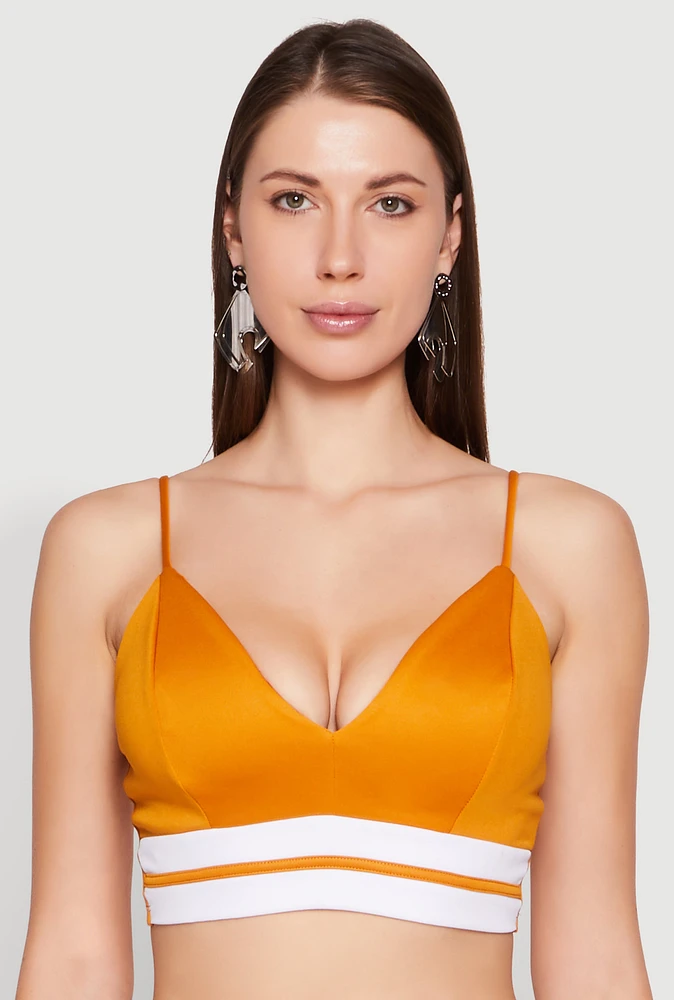 Womens Varsity Stripe Detail Bralette, Yellow, Size M