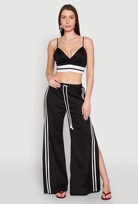 Womens Pintuck Varsity Stripe Drawstring Pants,