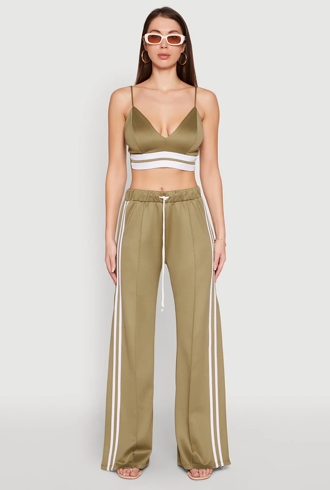 Womens Pintuck Varsity Stripe Drawstring Pants, Green, Size XL