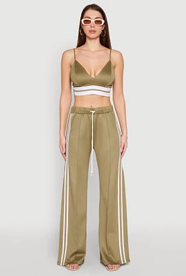 Womens Pintuck Varsity Stripe Drawstring Pants, Green, Size XL