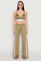 Womens Pintuck Varsity Stripe Drawstring Pants, Green, Size XL