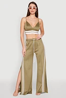 Womens Pintuck Varsity Stripe Drawstring Pants, Green, Size XL
