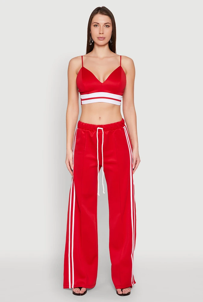 Womens Pintuck Varsity Stripe Drawstring Pants, Red, Size S
