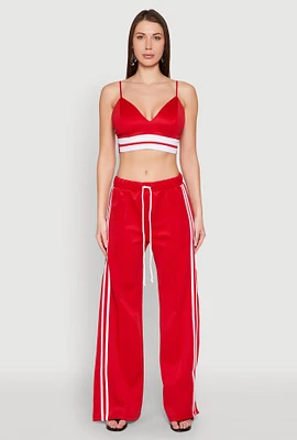 Womens Pintuck Varsity Stripe Drawstring Pants, Red, Size S