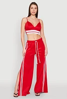 Womens Pintuck Varsity Stripe Drawstring Pants, Red, Size S