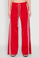 Womens Pintuck Varsity Stripe Drawstring Pants, Red, Size S